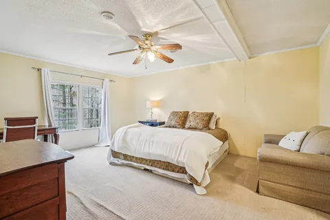 a bedroom with a bed and furniture