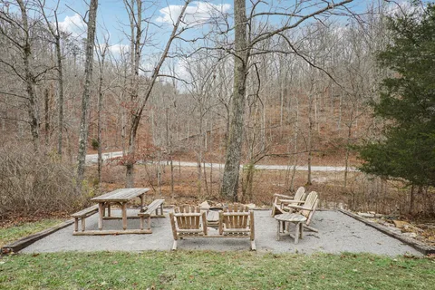 a view of water and covered with trees