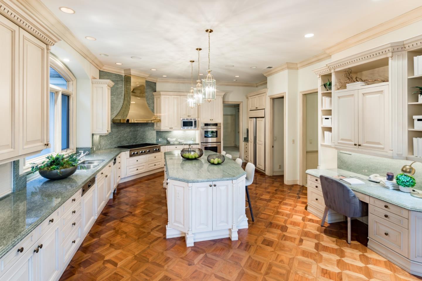 97 Ridge View Drive Atherton, CA 94027 - Photo 11 of 43 a large kitchen with kitchen island granite countertop a counter top space and living room view