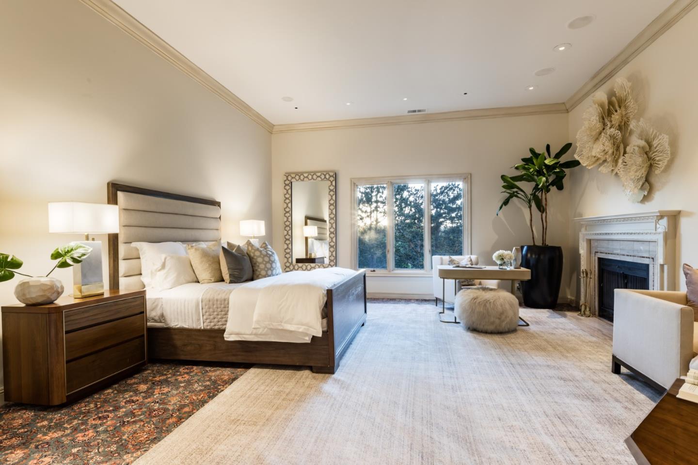 97 Ridge View Drive Atherton, CA 94027 - Photo 13 of 43 a bed room with furniture and a fireplace