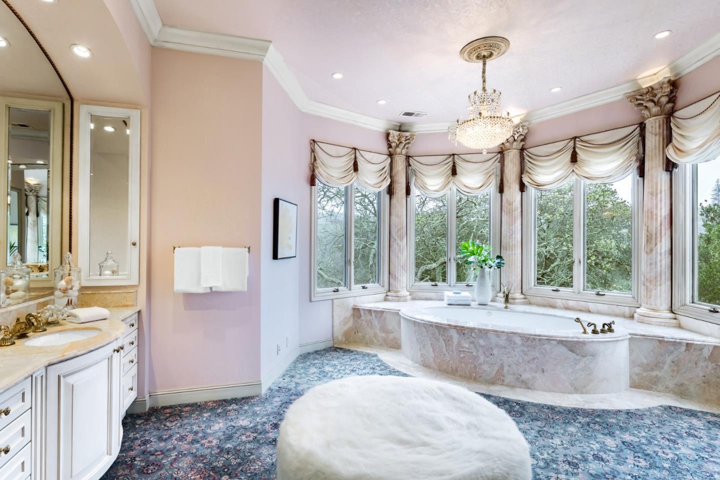 97 Ridge View Drive Atherton, CA 94027 - Photo 14 of 43 a bathroom with a granite countertop sink and a large window