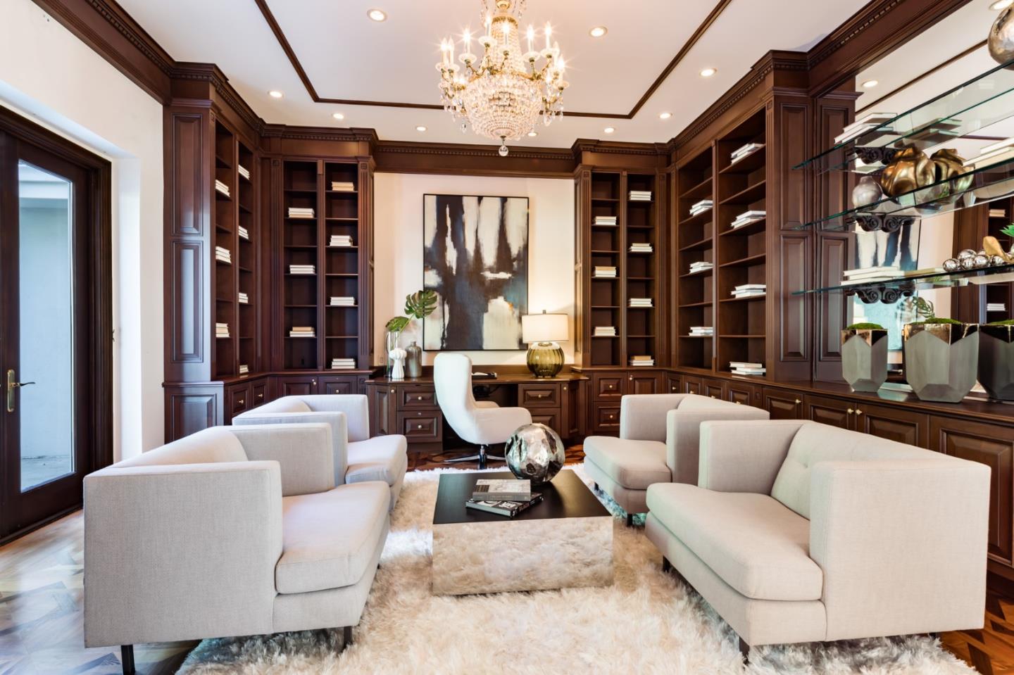 97 Ridge View Drive Atherton, CA 94027 - Photo 21 of 43 a living room with furniture a chandelier and a large window
