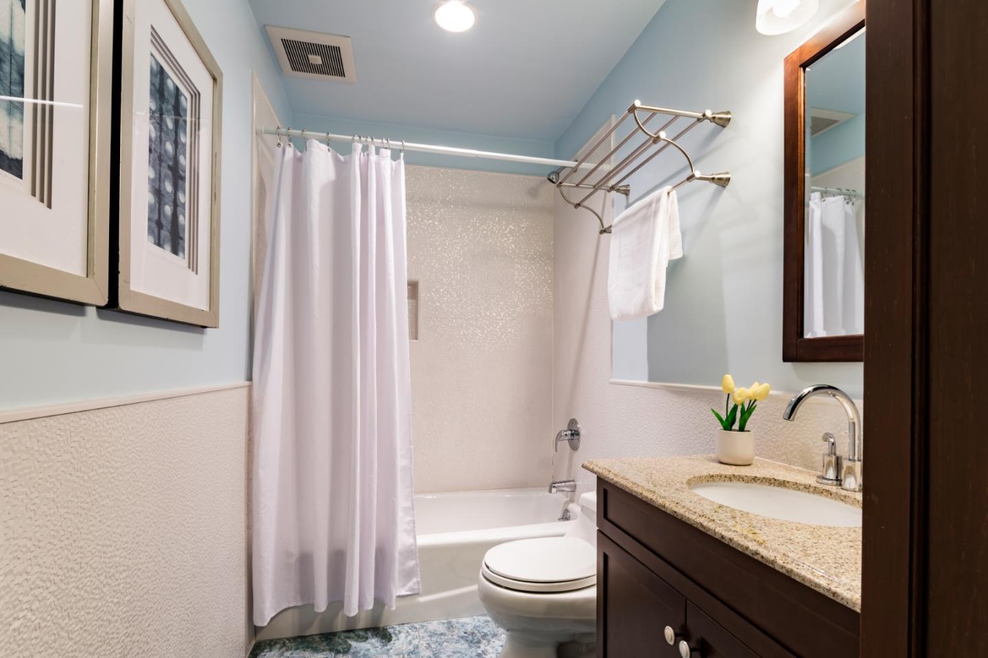 97 Ridge View Drive Atherton, CA 94027 - Photo 32 of 43 a bathroom with a granite countertop sink toilet and shower