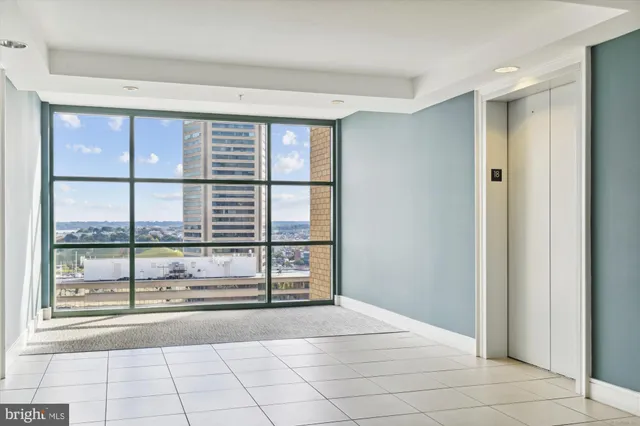 a view of a livingroom with a large window