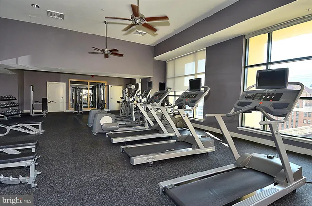 a view of a room with gym equipment