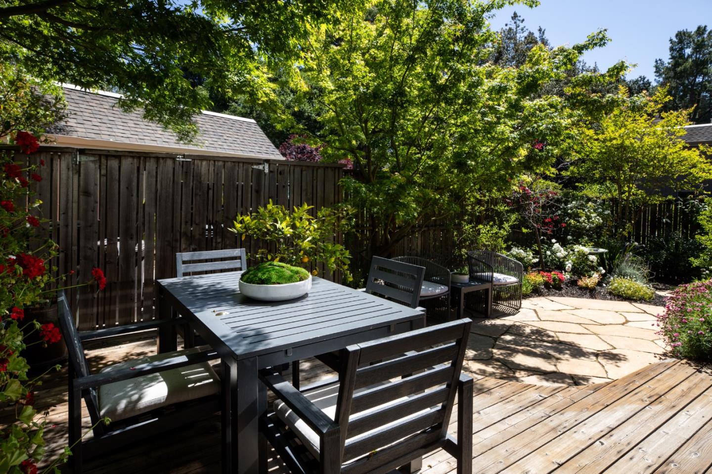 10 Farm Road Los Altos, CA 94024 - Photo 16 of 31 a view of a tables and chairs on the deck