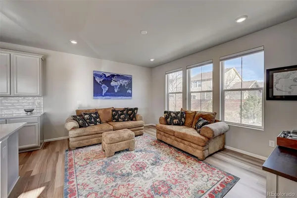 a living room with furniture and a rug