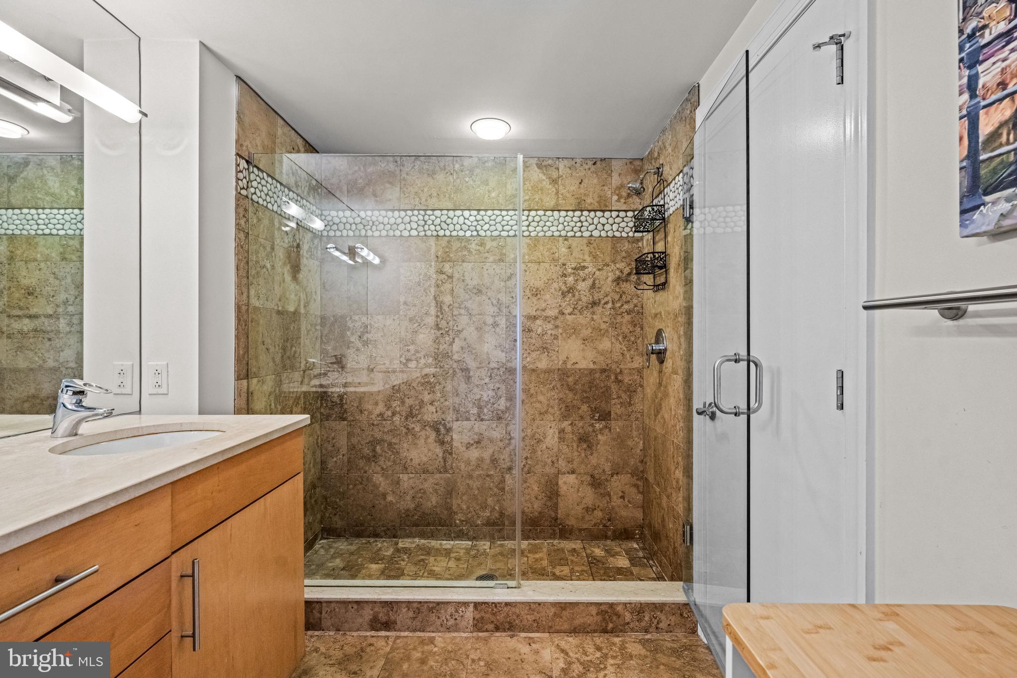 116 Quarry Street Philadelphia, PA 19106 - Photo 48 of 57 a bathroom with a shower and a sink a mirror