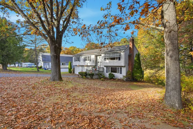 a view of a house with a tree in the yard