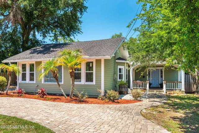 front view of a house with a patio