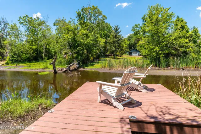 a view of a lake with houses