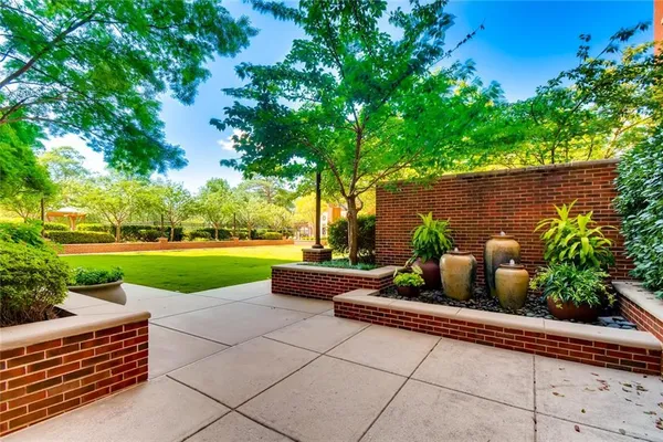 a view of a bench in a yard