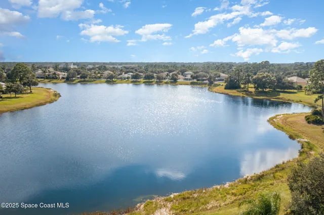 an aerial view of a house with a garden