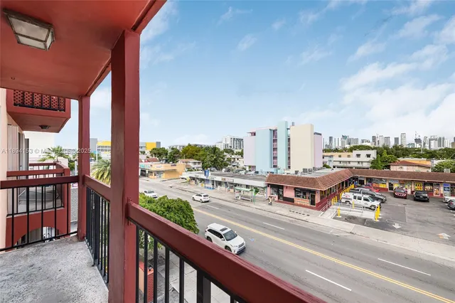 a view of a city from a balcony