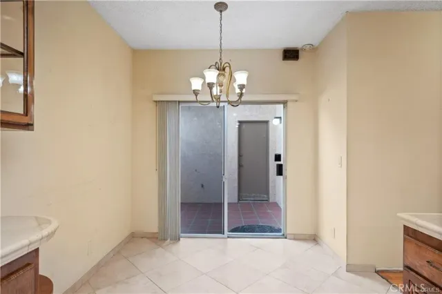a view of a chandelier in a room