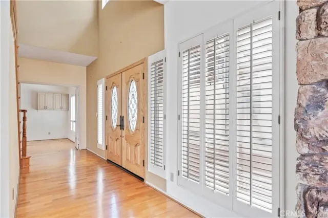 a view of a room with a large window