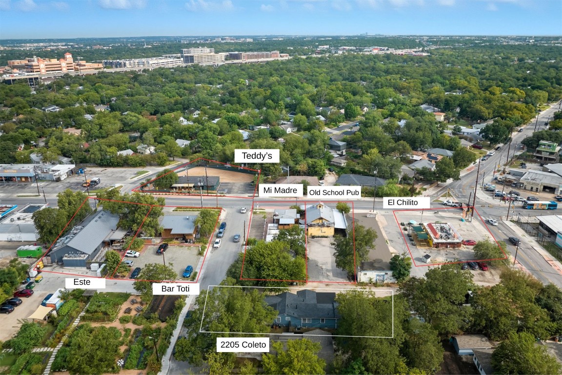 Aerial overview of property's location with property parcel outlined