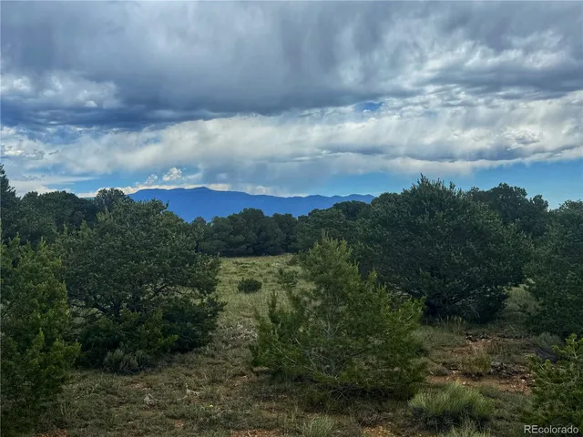 a view of a yard and mountain view