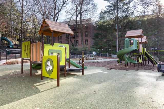 a view of a park with slide