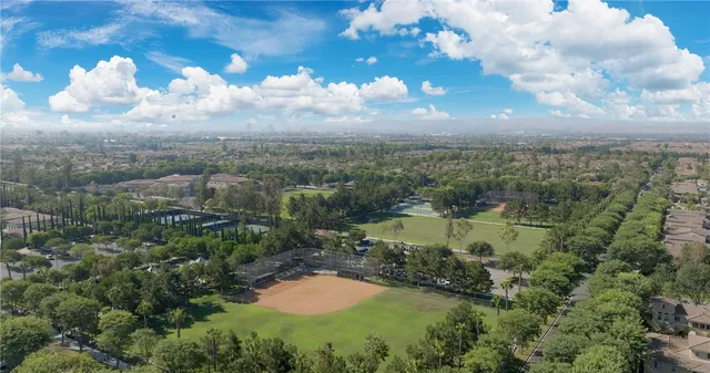 a view of a lake in middle of the town