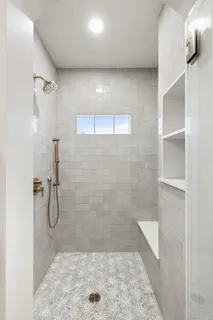 a bathroom with a bathtub