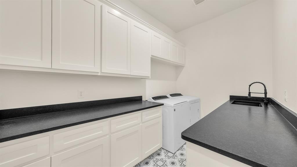 374 Glade Valley Road Azle, TX 76020 - Photo 19 of 38 a kitchen with granite countertop white cabinets and a sink