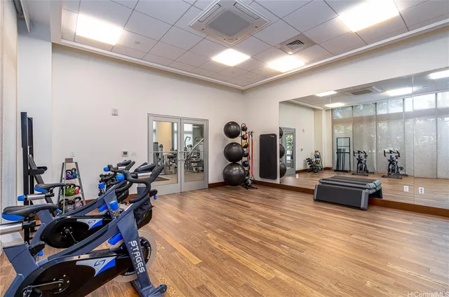 a view of a room with gym equipment