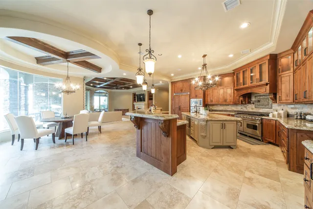 a large kitchen with lots of counter top space