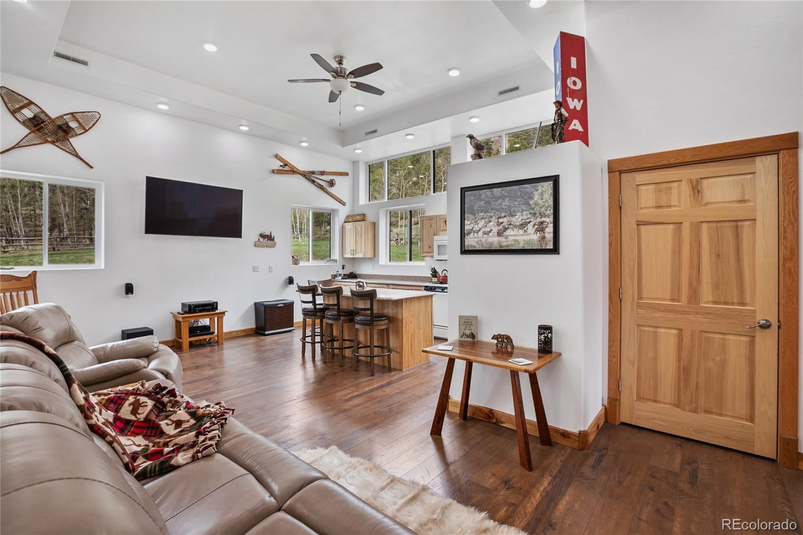437 Langnis Road Guffey, CO 80820 - Photo 17 of 33 a living room with furniture wooden floor and a flat screen tv