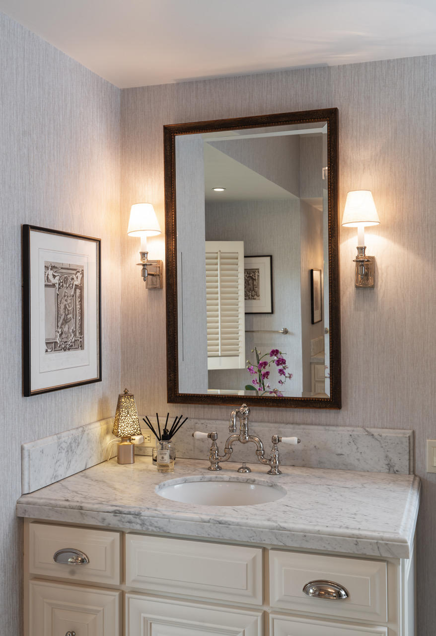 1077 Summit Road Santa Barbara, CA 93108 - Photo 23 of 49 a bathroom with a granite countertop sink and a mirror
