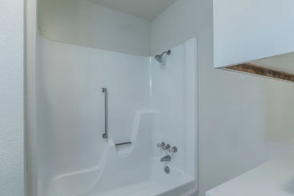a bathroom with a bathtub