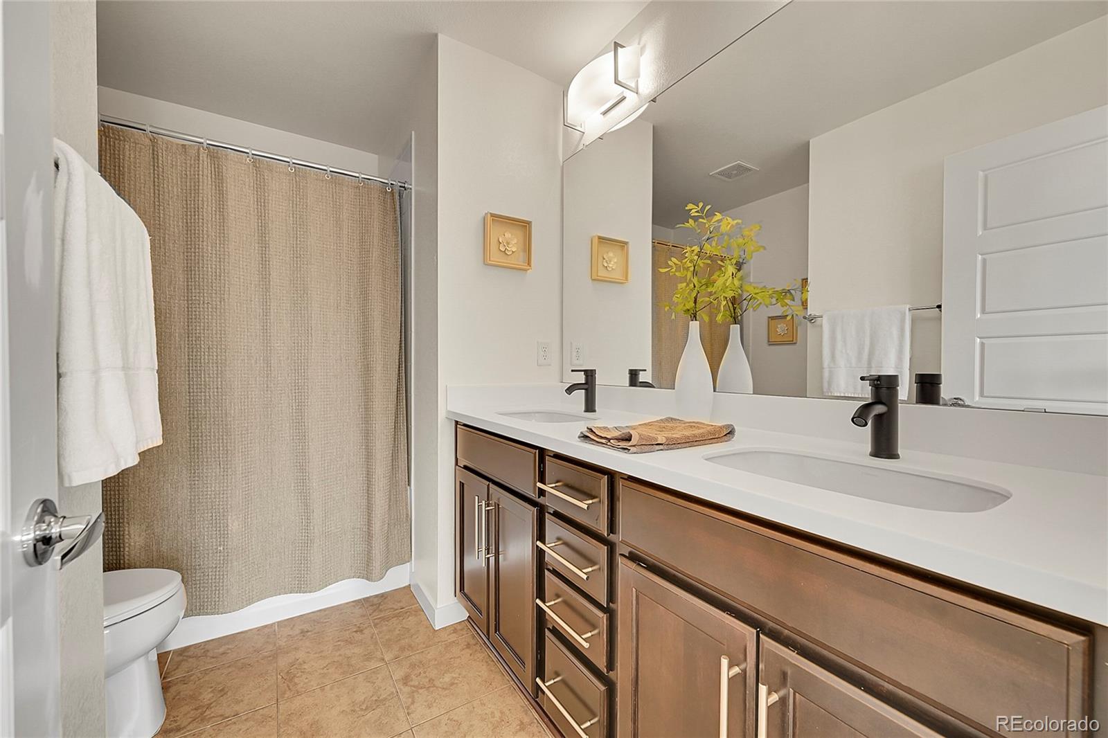 10951 Touchstone Loop Parker, CO 80134 - Photo 26 of 46 a bathroom with a granite countertop sink and a mirror