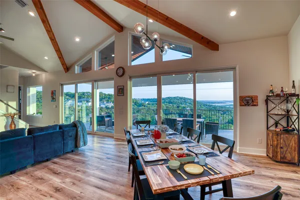 a view of a dining area with furniture