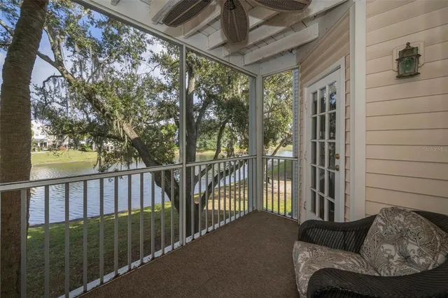 a view of balcony with furniture