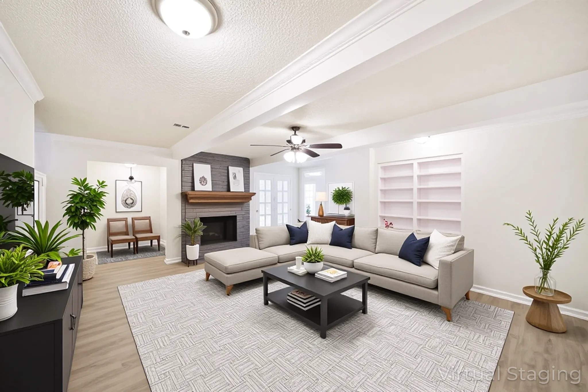 1011 Baltic Lane Houston, TX 77090 - Photo 3 of 43 a living room with furniture a fireplace and a potted plant