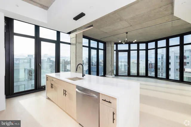 a room with a large window