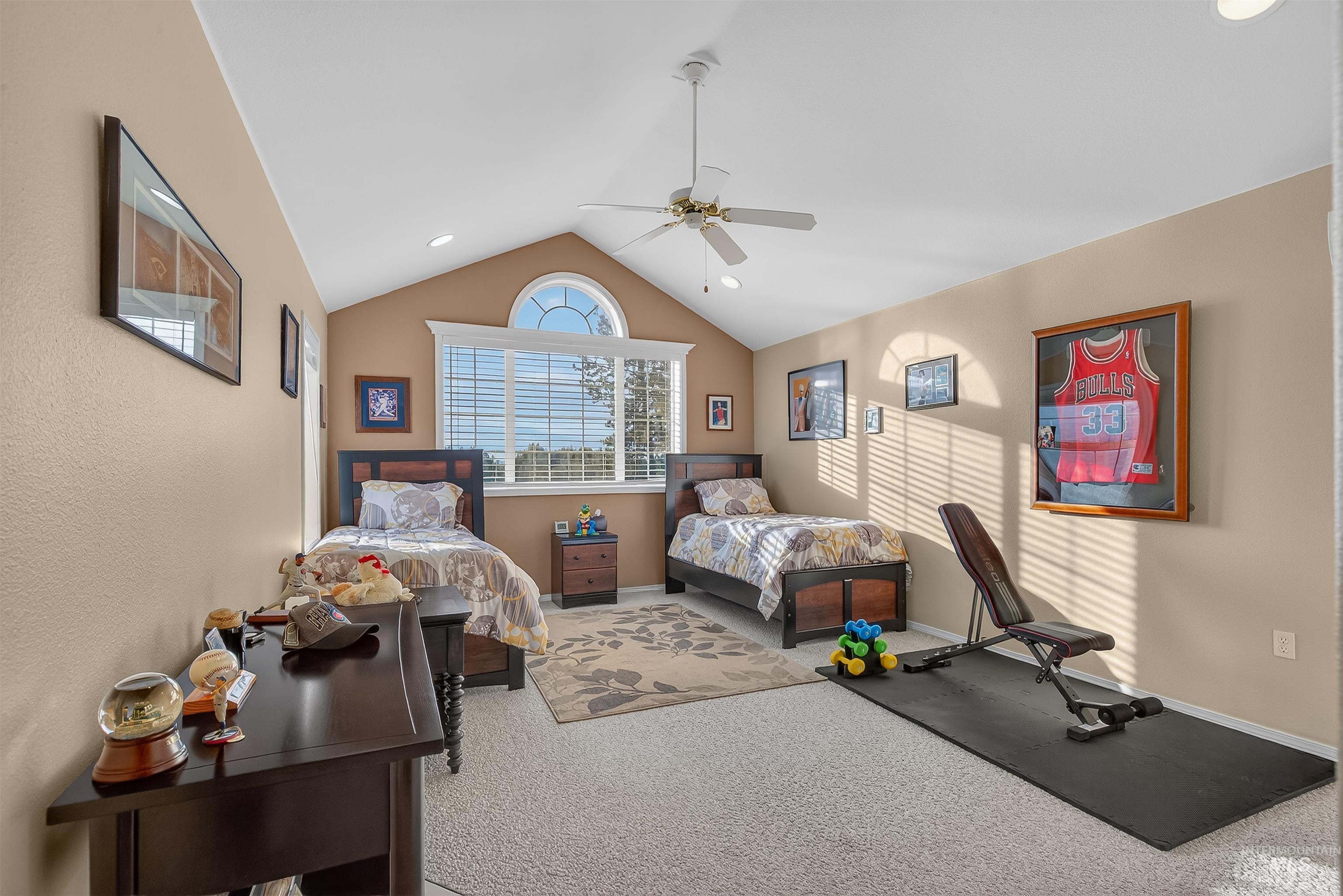 108 Tweedy Lane Kooskia, ID 83539 - Photo 36 of 48 Bedroom featuring carpet floors, a ceiling fan, recessed lighting, and vaulted ceiling