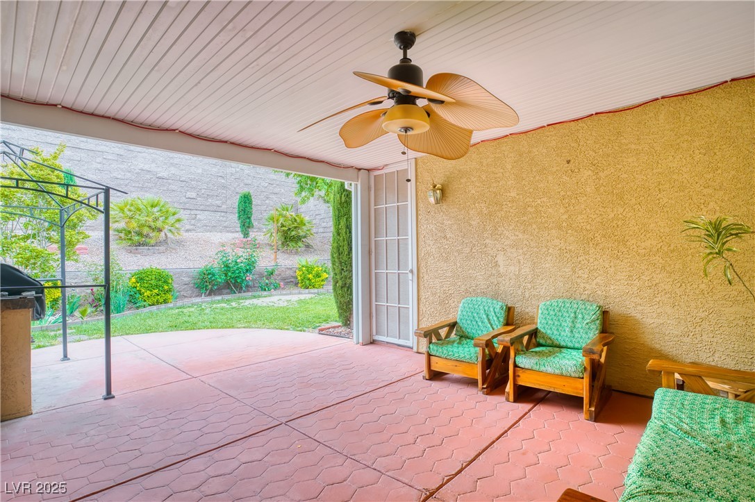 2383 Rainswept Avenue Henderson, NV 89052 - Photo 35 of 62 View of patio / terrace featuring a ceiling fan and a grill