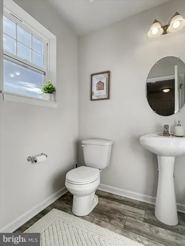 a bathroom with a toilet a sink and mirror