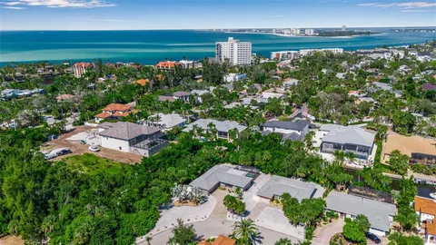 an aerial view of a house with a garden