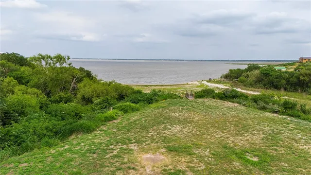 an aerial view of residential houses with outdoor space and trees