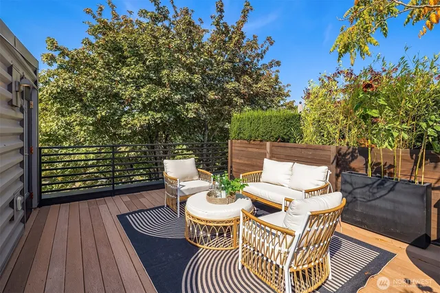 a view of a patio on the roof deck