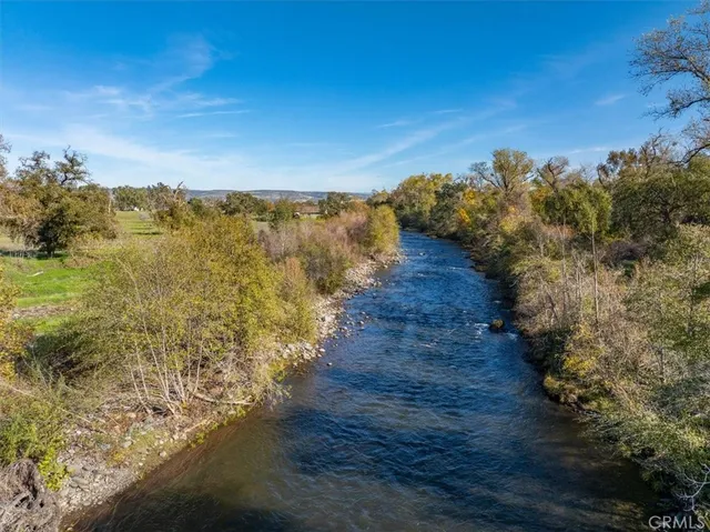 a view of a park with large trees
