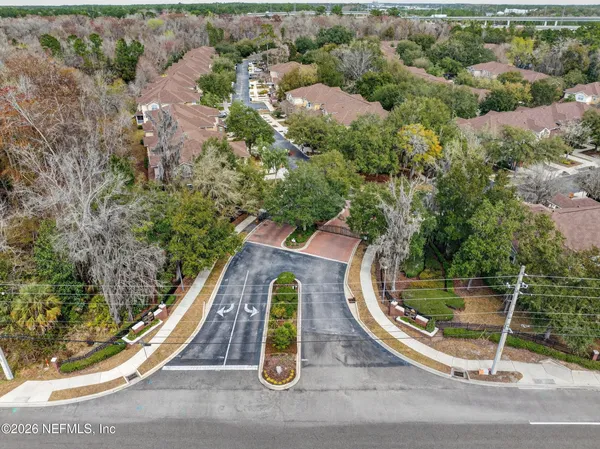 an aerial view of a highlighted house