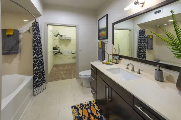 a bathroom with a sink a toilet a shower and a mirror