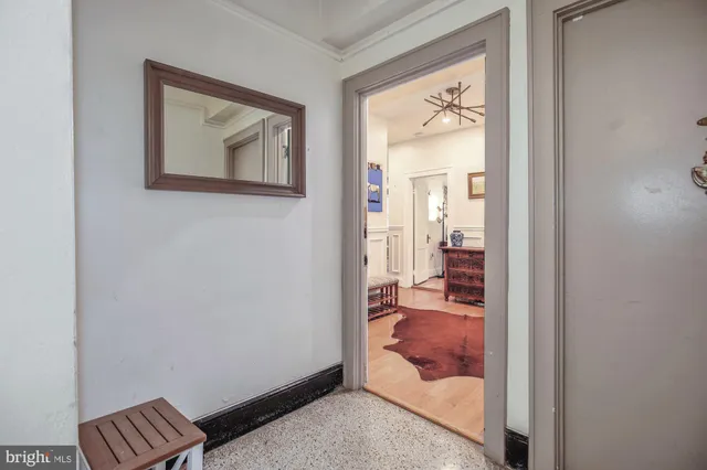 a view of a hallway with a area