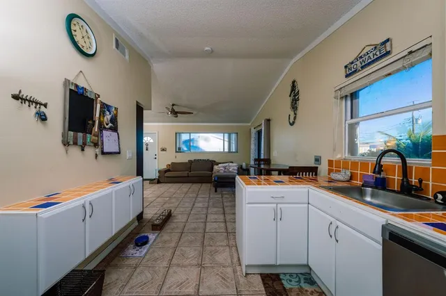 a kitchen with lots of counter top space