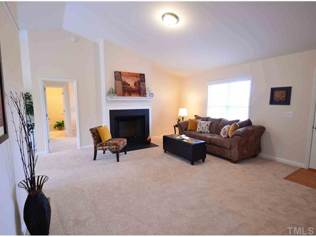 5660 Zacks Mill Road Angier, NC 27501 - Photo 5 of 24 The family room is huge with cathedral ceiling, new fireplace and new paint, new lighting, new carpet.