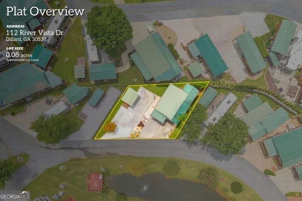 an aerial view of a swimming pool