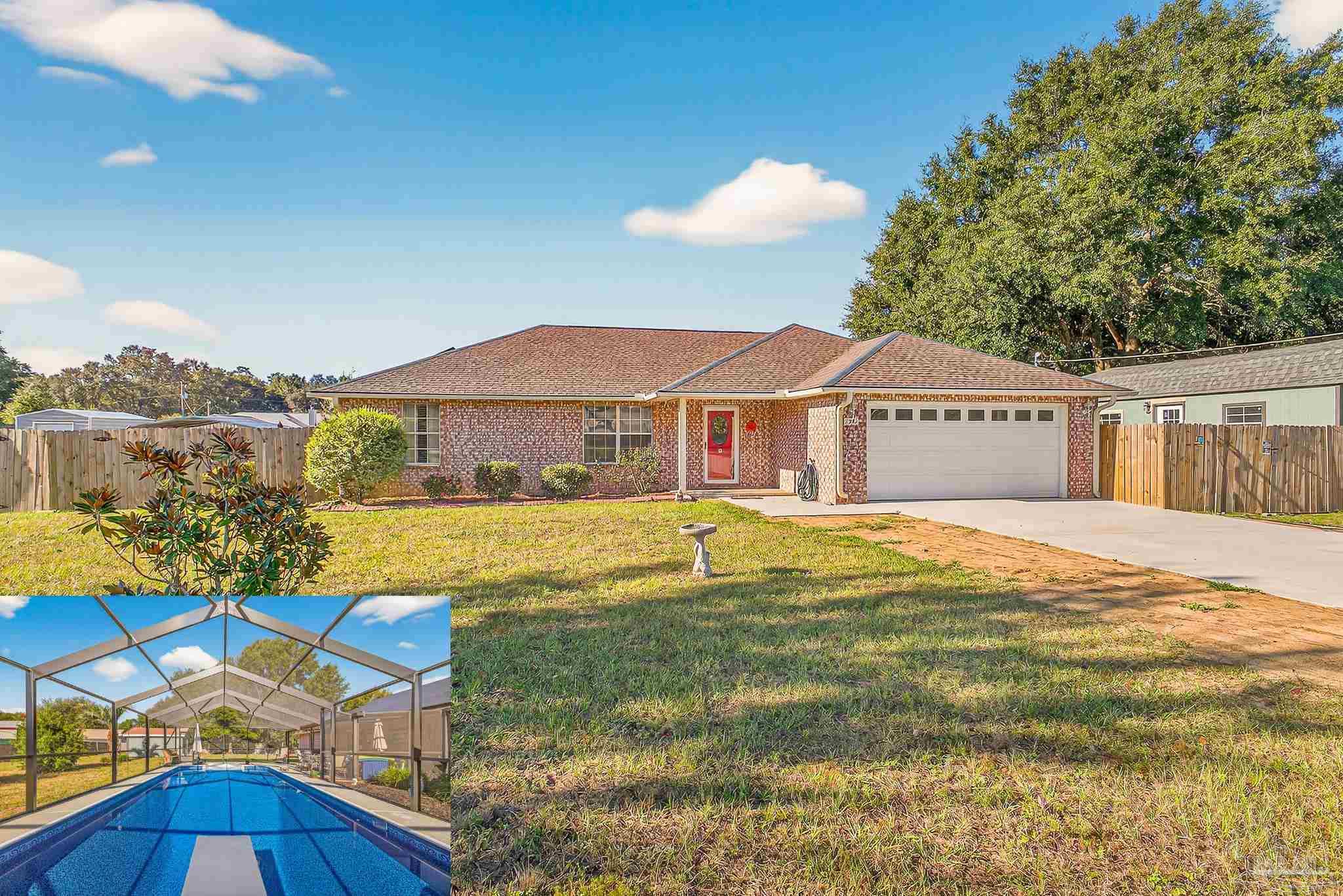 a house with swimming pool in front of it